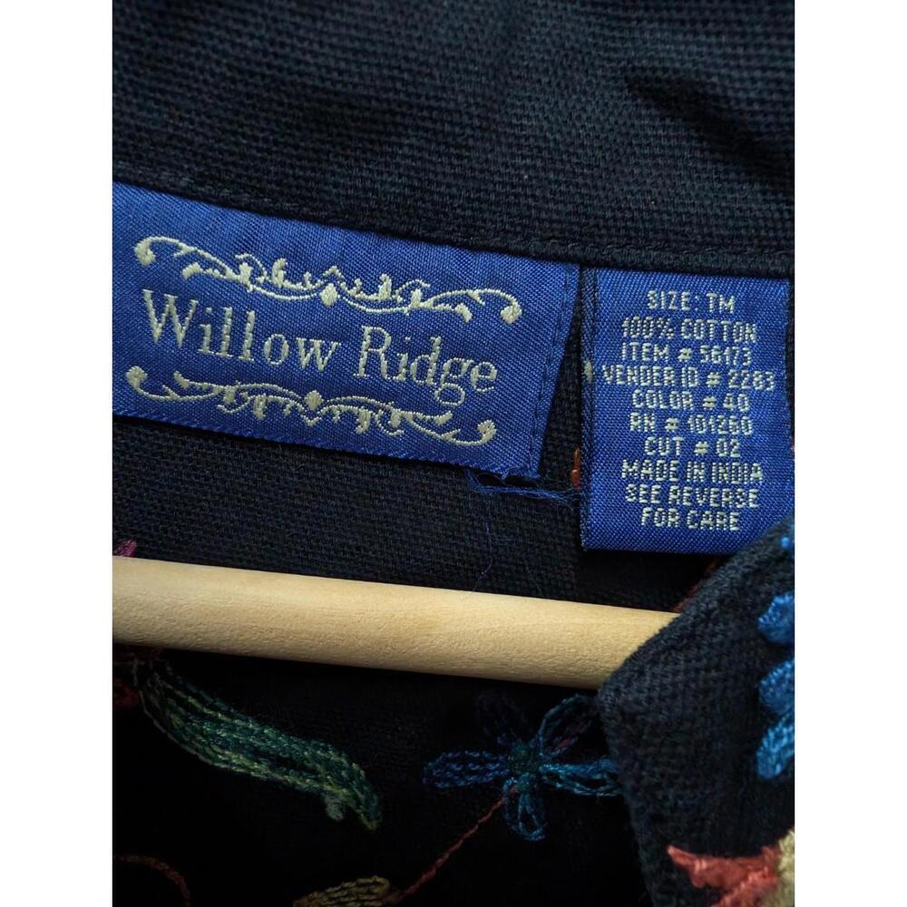 Vintage Willow Ridge Jacket Black 100% Cotton Floral Embroidered Boho Artsy Med - Picture 3 of 4